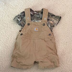 Carhartt Camo Infant Bodysuit and khaki Overall Set 9 Mo